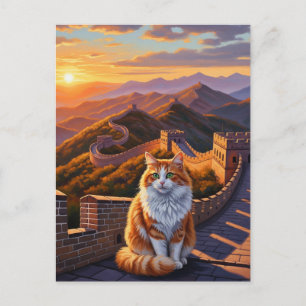 Cat at Great Wall of China Travel Postcard