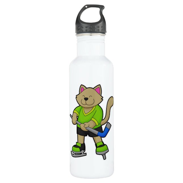 Cat at Hockey with Hockey stick 710 Ml Water Bottle (Front)