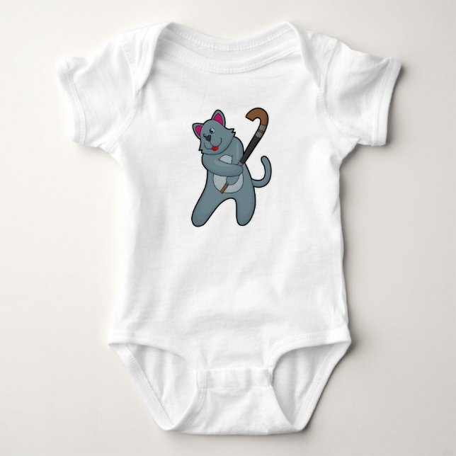 Cat at Hockey with Hockey stick Baby Bodysuit (Front)