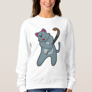 Cat at Hockey with Hockey stick Sweatshirt