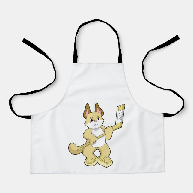 Cat at Ice hockey with Ice hockey stick Apron (Front)