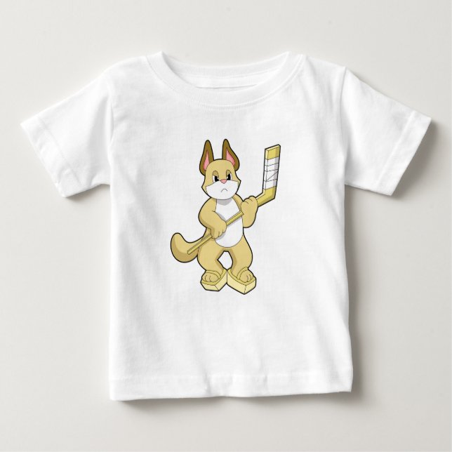 Cat at Ice hockey with Ice hockey stick Baby T-Shirt (Front)