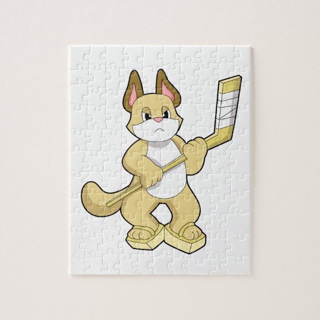 Cat at Ice hockey with Ice hockey stick Jigsaw Puzzle (Vertical)