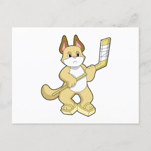 Cat at Ice hockey with Ice hockey stick Postcard