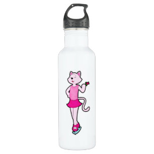 Cat at Ice skating with Flower 710 Ml Water Bottle