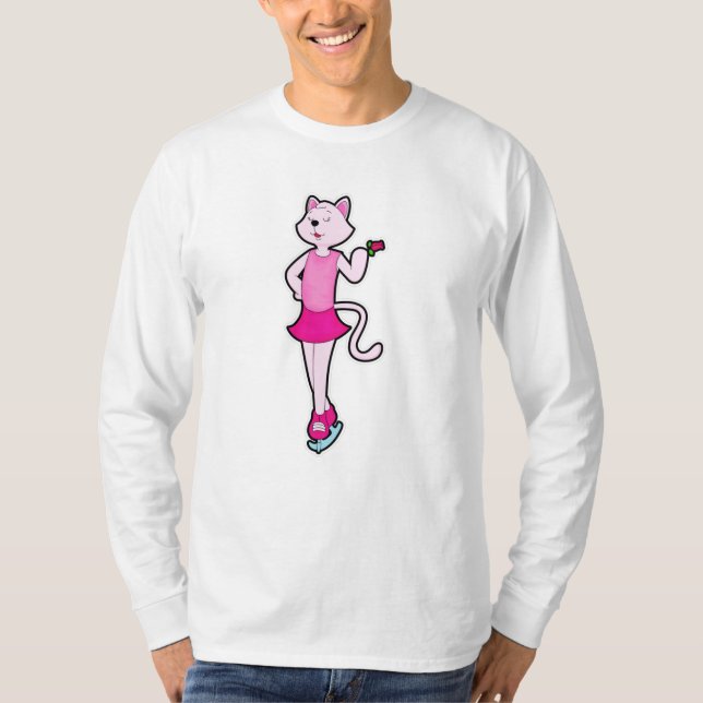 Cat at Ice skating with Flower T-Shirt (Front)