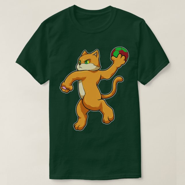 Cat at Jumping throw with Handball T-Shirt (Design Front)