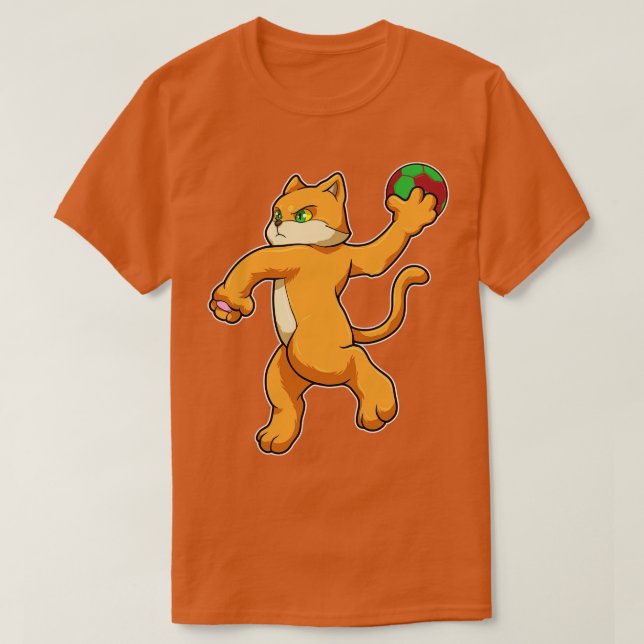 Cat at Jumping throw with Handball T-Shirt (Design Front)