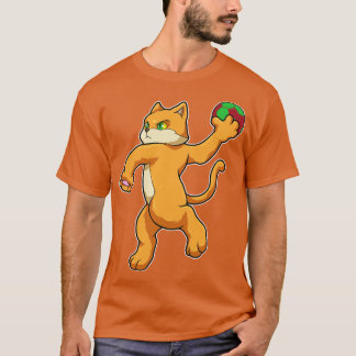 Cat at Jumping throw with Handball T-Shirt
