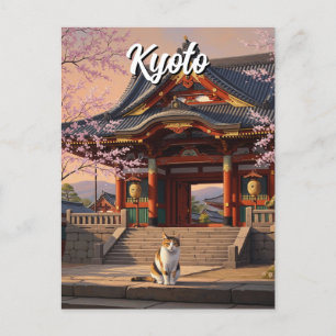 Cat at Kyoto Temple Japan Travel Postcard