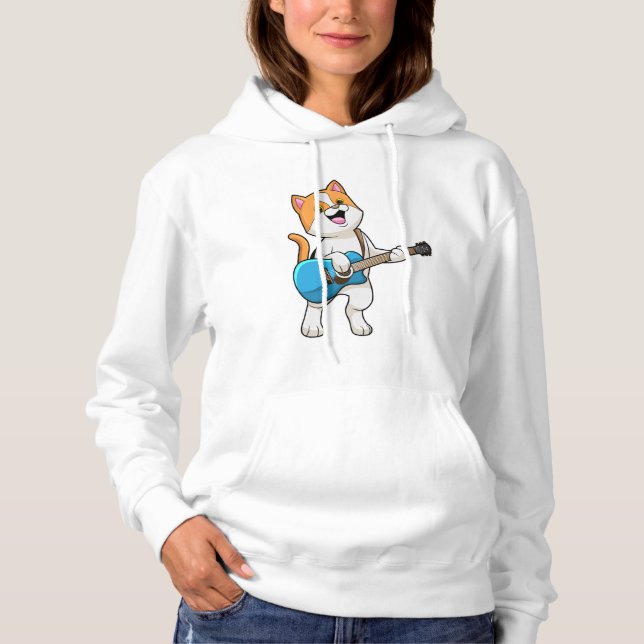 Cat at Music with Guitar Hoodie (Front)