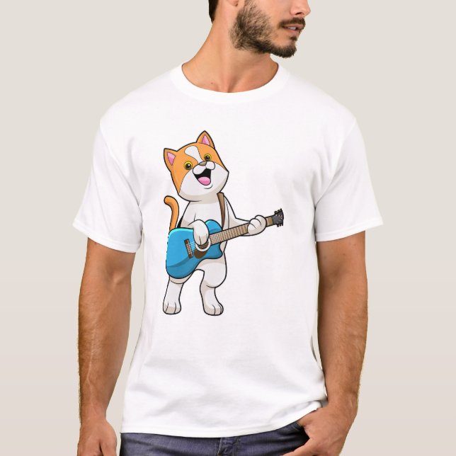 Cat at Music with Guitar T-Shirt (Front)