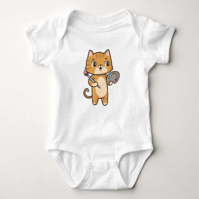 Cat at Painting with Colour & Brush Baby Bodysuit (Front)