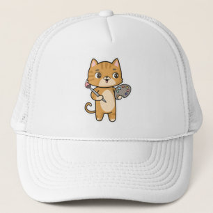 Cat at Painting with Colour & Brush Trucker Hat