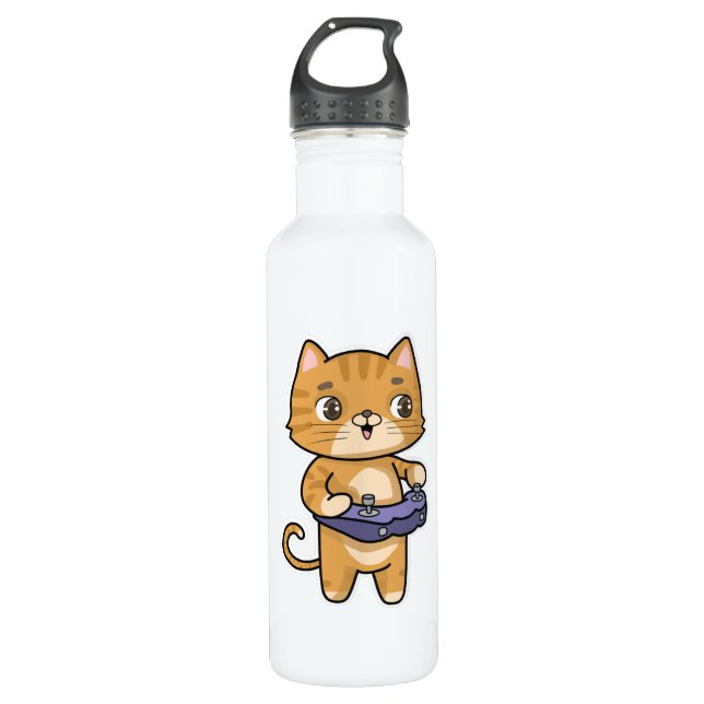 Cat at Playing with Controller 710 Ml Water Bottle (Front)