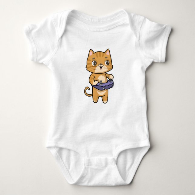 Cat at Playing with Controller Baby Bodysuit (Front)