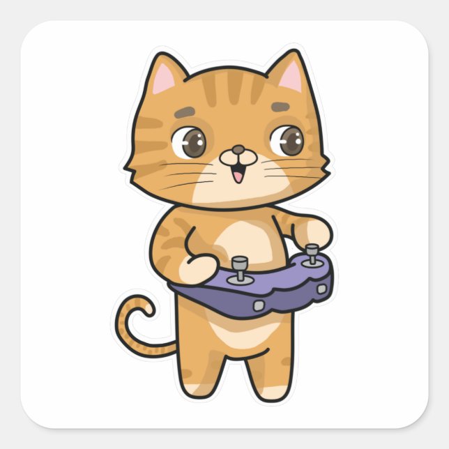 Cat at Playing with Controller Square Sticker (Front)