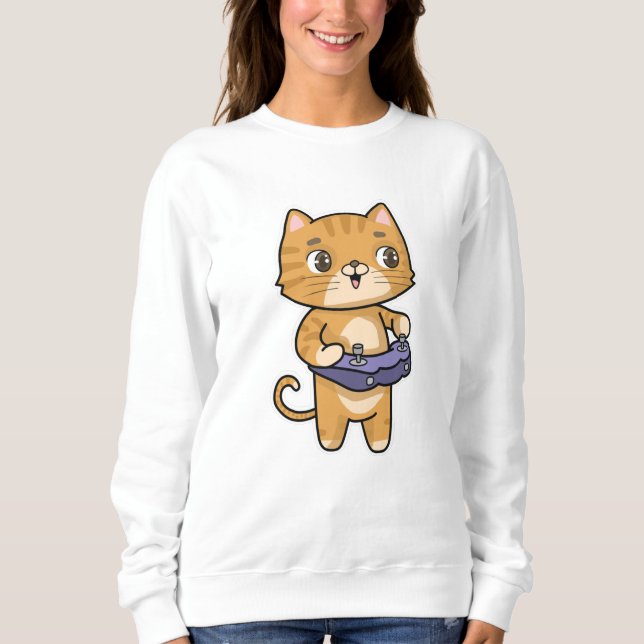 Cat at Playing with Controller Sweatshirt (Front)