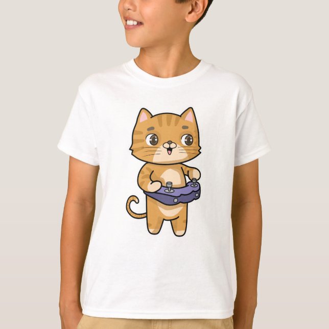 Cat at Playing with Controller T-Shirt (Front)