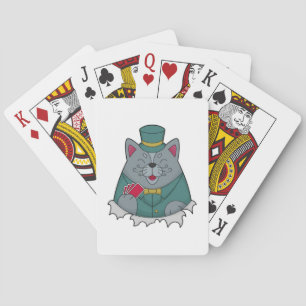Cat at Poker with Poker cards