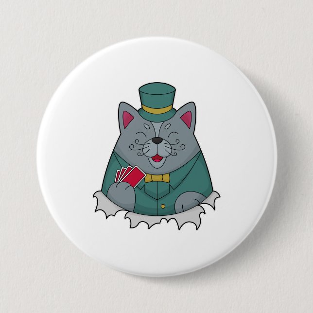 Cat at Poker with Poker cards 7.5 Cm Round Badge (Front)