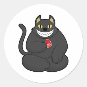 Cat at Poker with Poker cards Classic Round Sticker