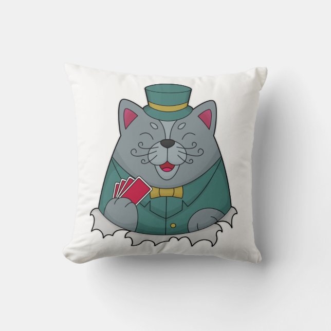 Cat at Poker with Poker cards Cushion (Front)