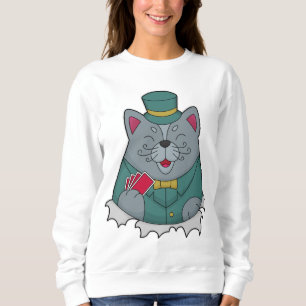 Cat at Poker with Poker cards Sweatshirt