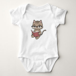Cat at Reading with Book Baby Bodysuit