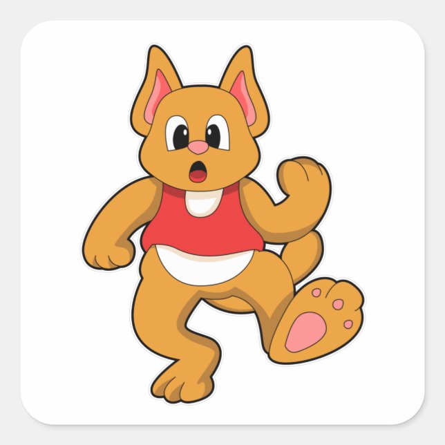 Cat at Running Square Sticker (Front)