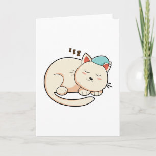 Cat at Sleeping with Nightcap Card