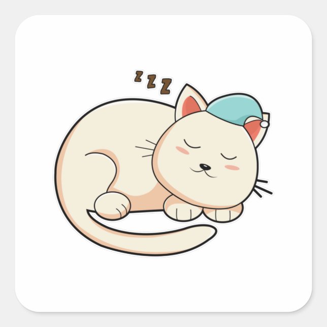 Cat at Sleeping with Nightcap Square Sticker (Front)