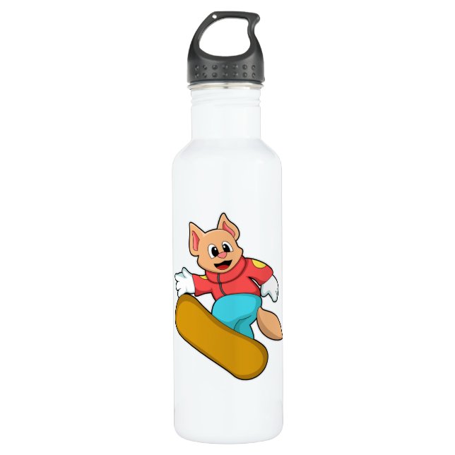 Cat at Snowboard Sports 710 Ml Water Bottle (Front)