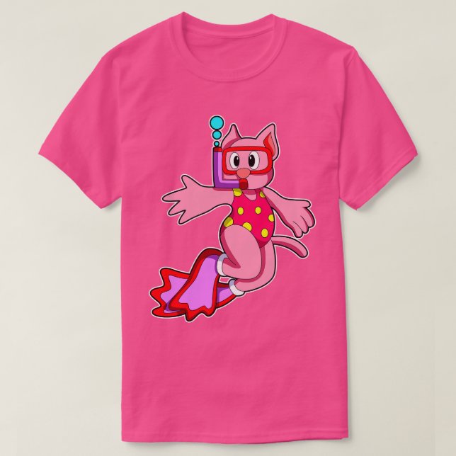 Cat at Swimming with Swimming goggles T-Shirt (Design Front)