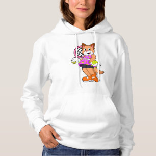 Cat at Tennis with Tennis racket Hoodie