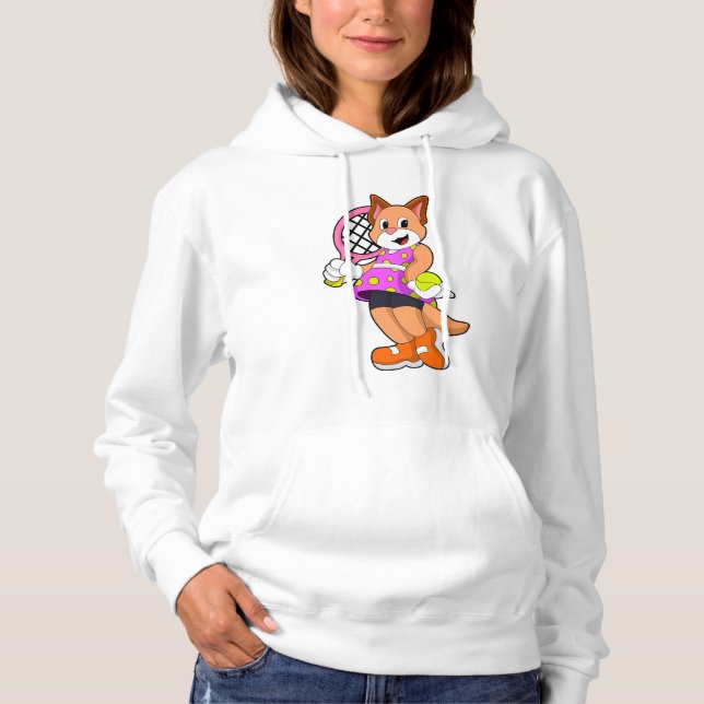 Cat at Tennis with Tennis racket Hoodie (Front)