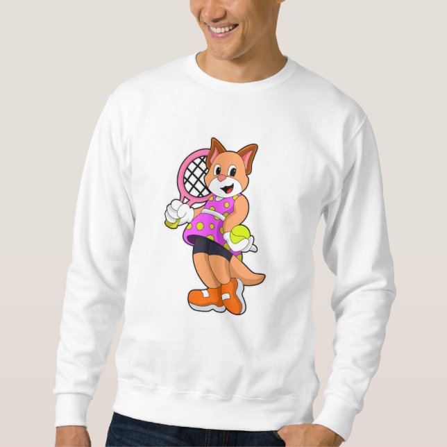 Cat at Tennis with Tennis racket Sweatshirt (Front)