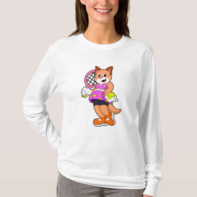Cat at Tennis with Tennis racket T-Shirt (Front)