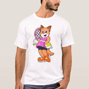 Cat at Tennis with Tennis racket T-Shirt