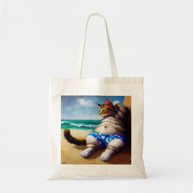 Cat At the Beach Tote Bag (Front)