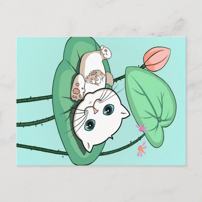 Cat At The Leaf, Funny Cat Kitten Gift Idea Postcard (Front)