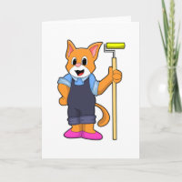 Cat at Wallpapering with Pressure roller