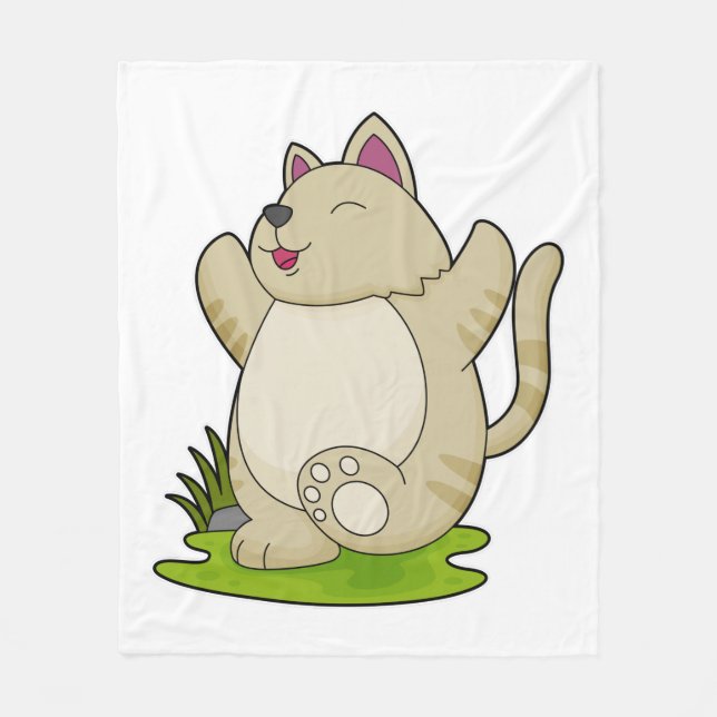 Cat at Yoga Fleece Blanket (Front)