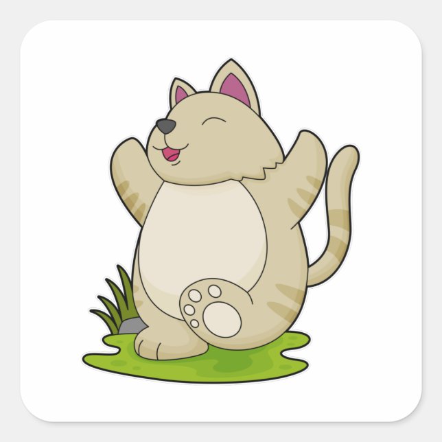 Cat at Yoga Square Sticker (Front)