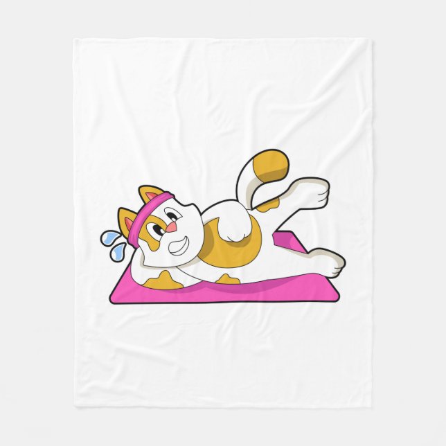Cat at Yoga Stretching exercise Fleece Blanket (Front)