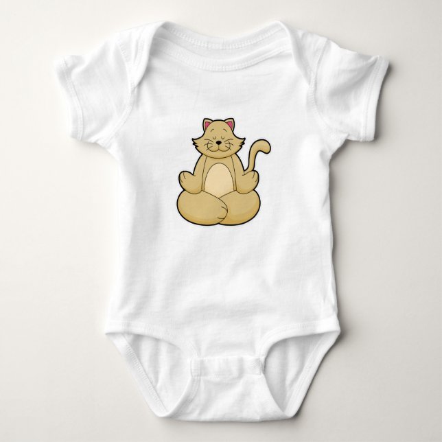 Cat at Yoga Stretching exercise in Cross legged Baby Bodysuit (Front)