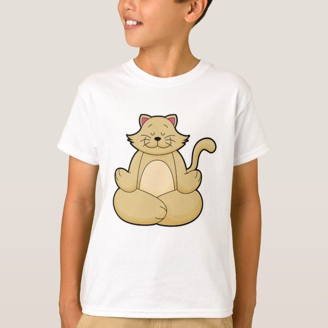 Cat at Yoga Stretching exercise in Cross legged T-Shirt (Front)
