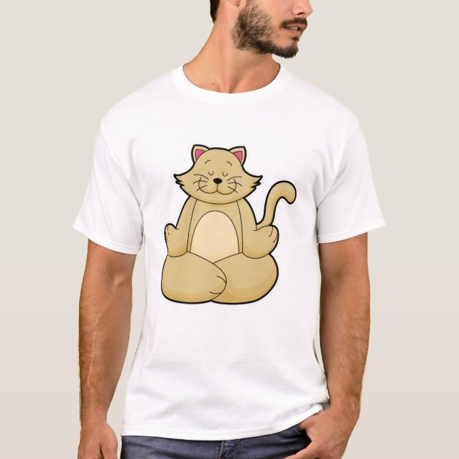 Cat at Yoga Stretching exercise in Cross legged T-Shirt (Front)