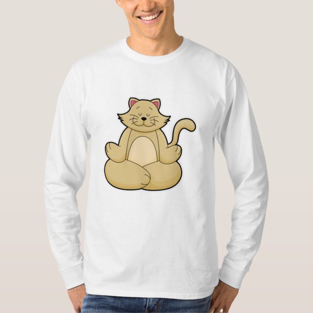 Cat at Yoga Stretching exercise in Cross legged T-Shirt (Front)