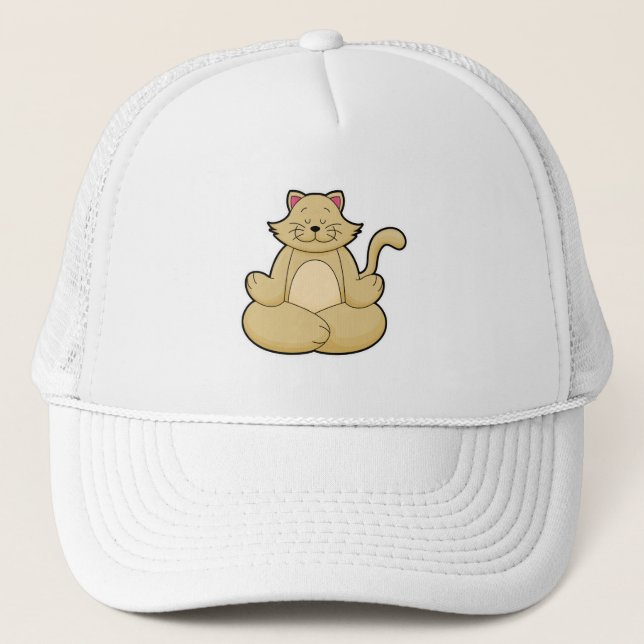 Cat at Yoga Stretching exercise in Cross legged Trucker Hat (Front)